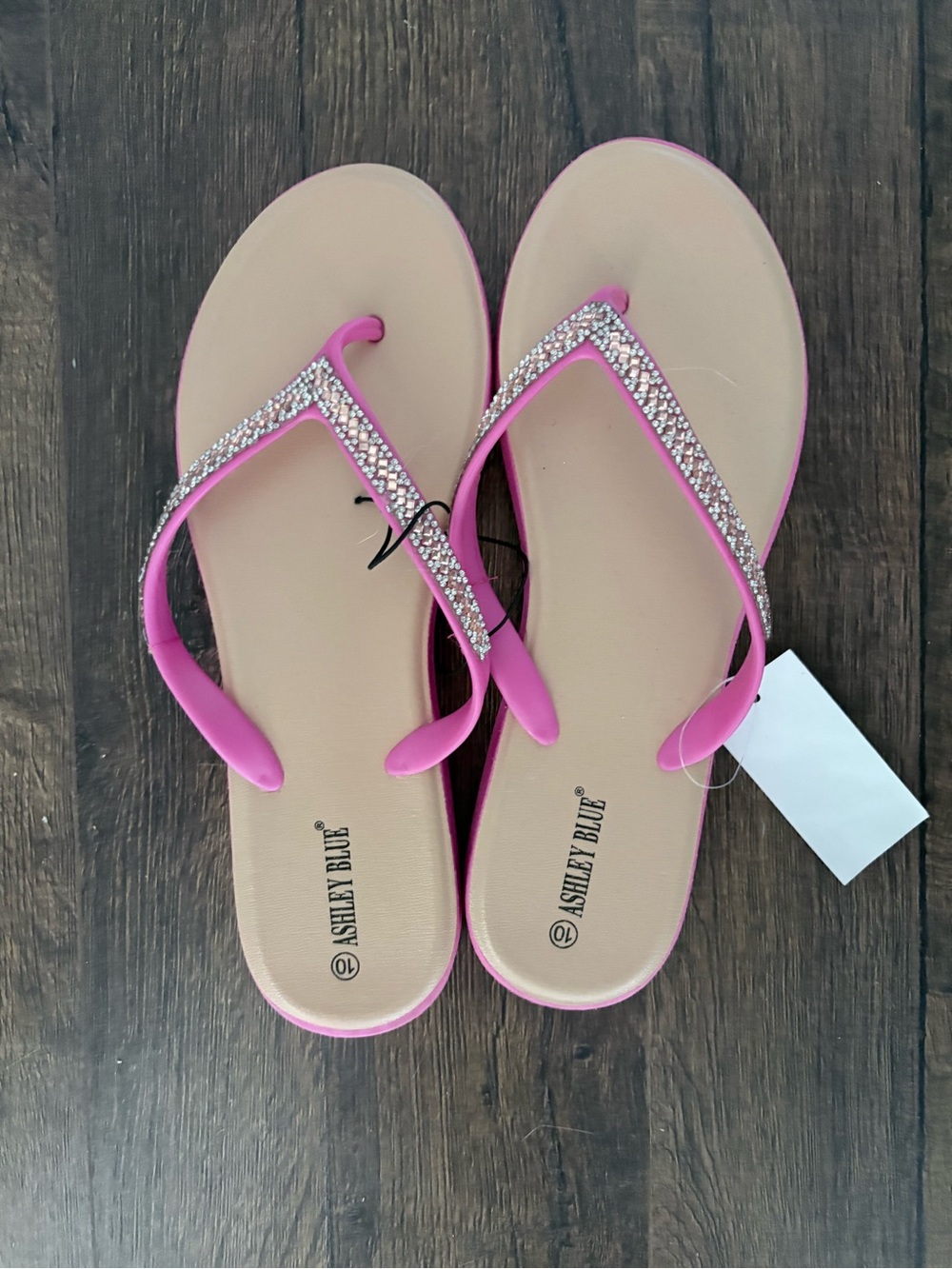 Ashley Blue Pink Rhinestone Embellished Flip Flop Sandals